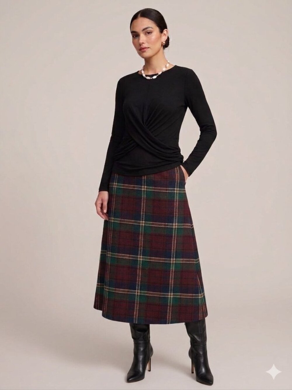Elie Tahari Black Knit Drape-Front Long-Sleeve Top Sz L